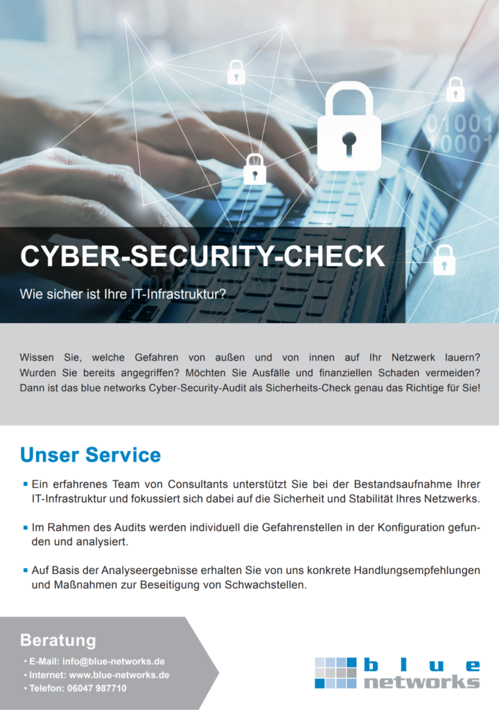 Cyber-Security-Check Flyer der blue networks GmbH